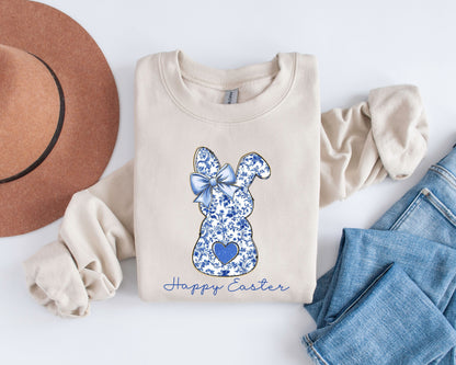 Happy Easter Bunny Sweatshirt, Rabbit Tee, Cute Easter Crewneck, Bunny Ears Sweater, Easter Day Gift, Rabbit Easter, Easter Egg Hunt Shirt