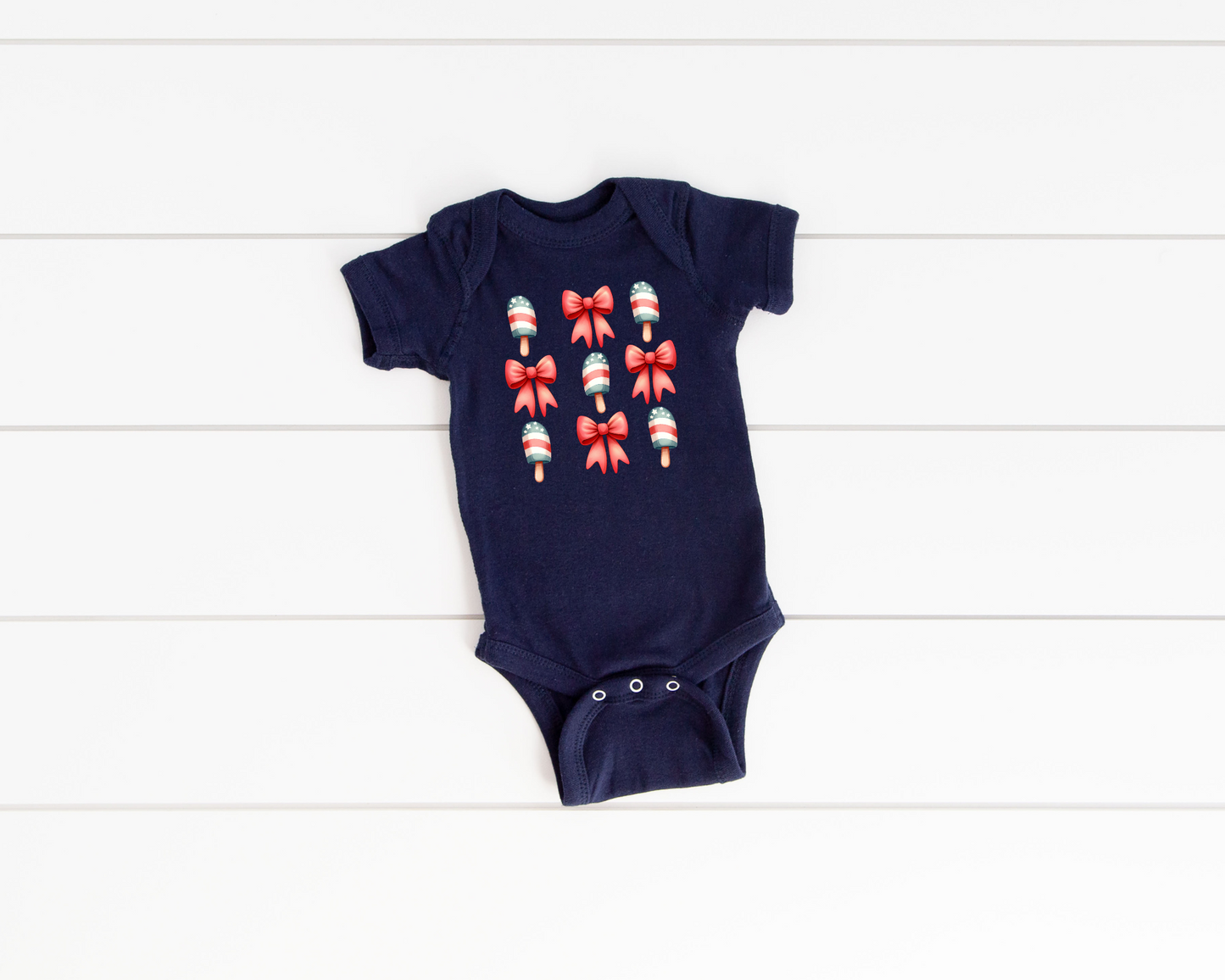 4th of July Bow Baby Bodysuits