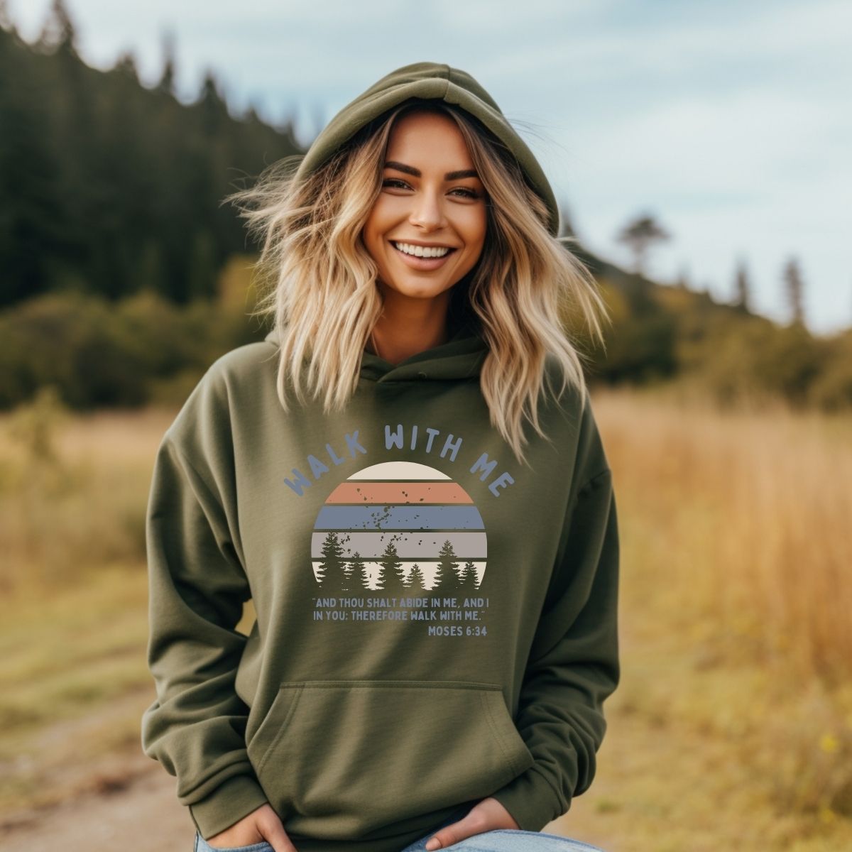 Walk With Me | Moses 6:34 | Foot Steps Hoodie rainbow La Bella Rose Boutique