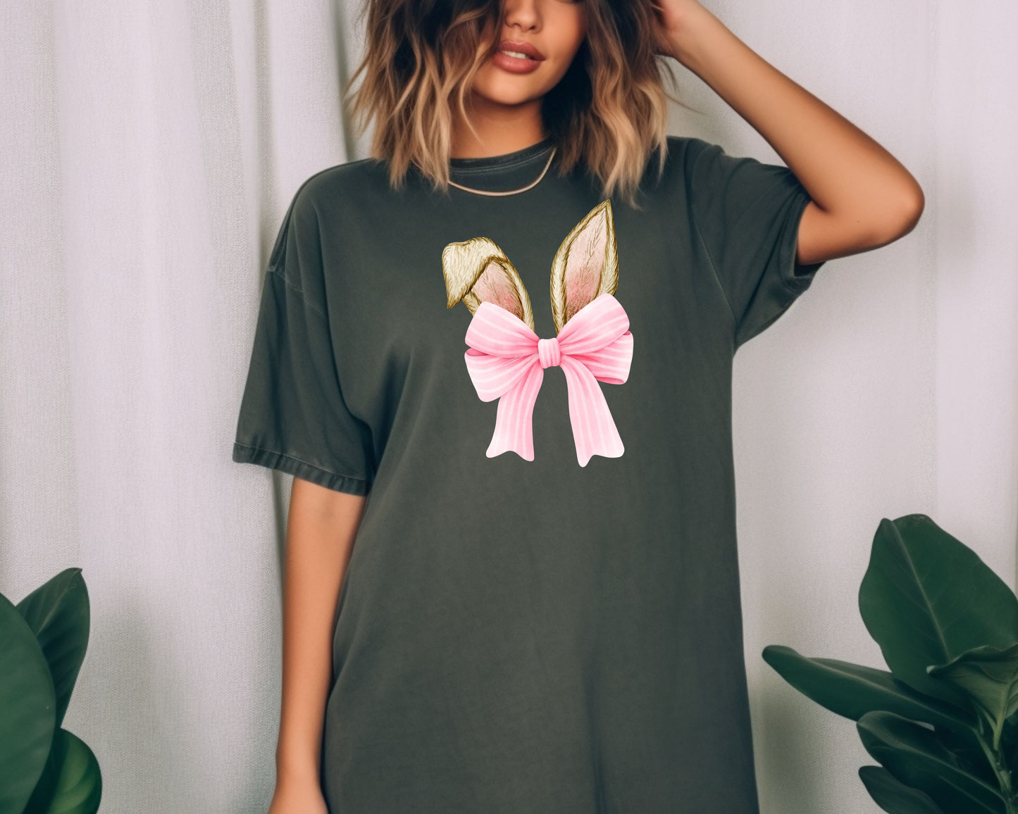 Bunny Ears Coquette Bow T-shirt, Easter Bunny Tee, Cute Easter Bunny Shirt, Bunny and Bows Tee, Easter Pink Bow Shirt, Easter Gift Shirts