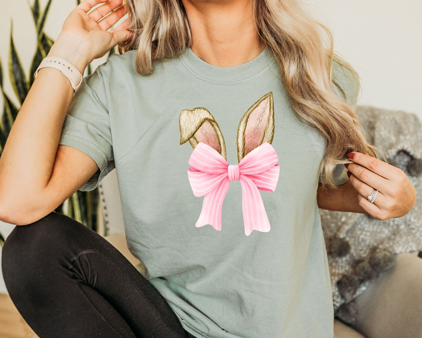 Bunny Ears Coquette Bow T-shirt, Easter Bunny Tee, Cute Easter Bunny Shirt, Bunny and Bows Tee, Easter Pink Bow Shirt, Easter Gift Shirts