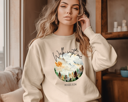 Walk With Me | Moses 6:34 | watercolor Sweatshirt La Bella Rose Boutique