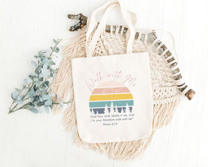 Walk With Me | Moses 6:34 | Minimalist Tote Bags sunset La Bella Rose Boutique