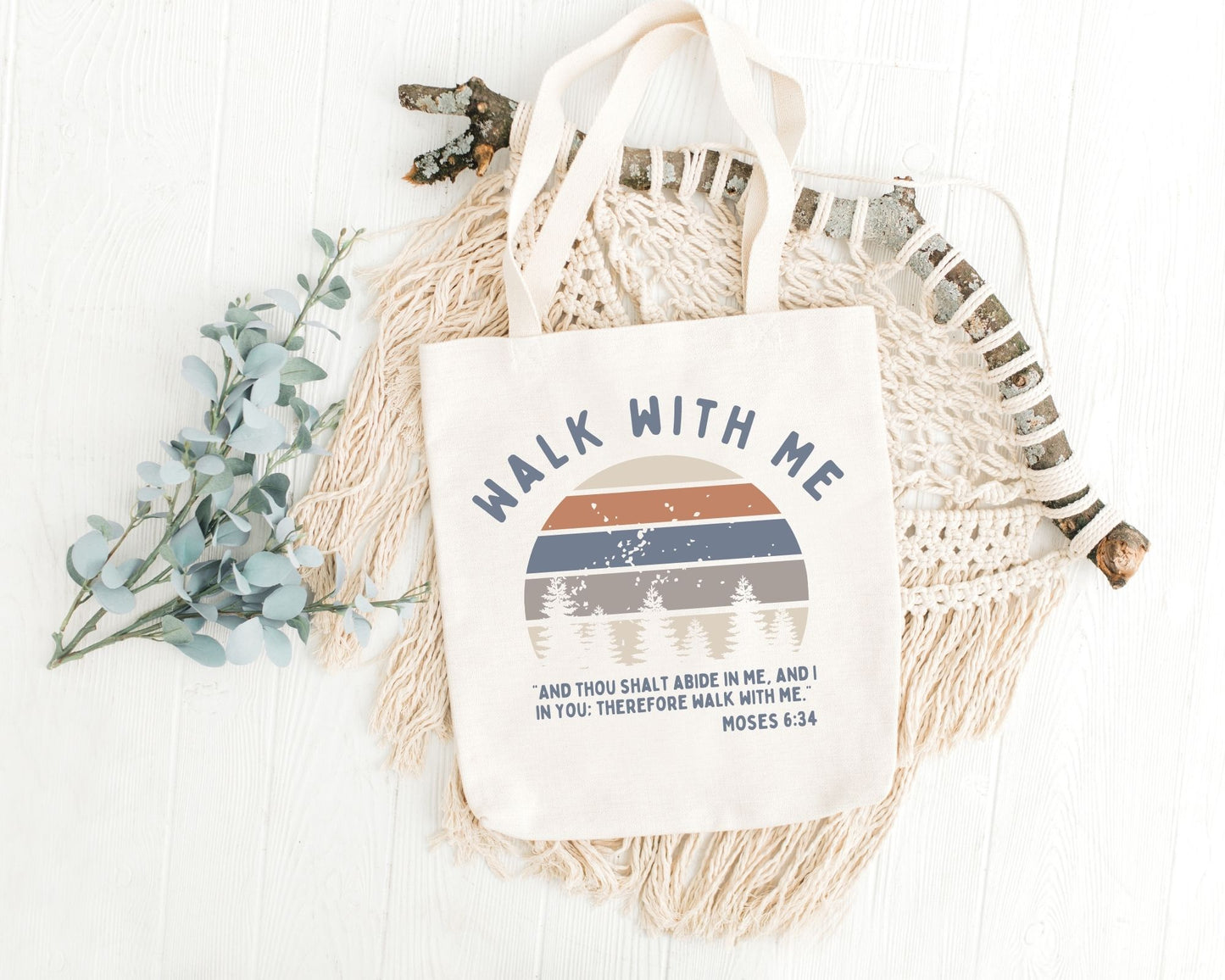 Walk With Me | Moses 6:34 | Minimalist Tote Bags sunset La Bella Rose Boutique