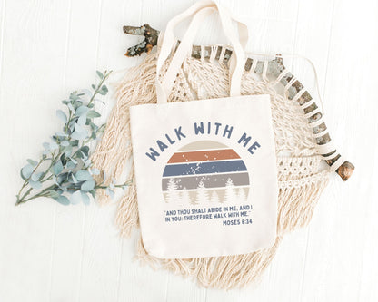 Walk With Me | Moses 6:34 | Minimalist Tote Bags sunset La Bella Rose Boutique
