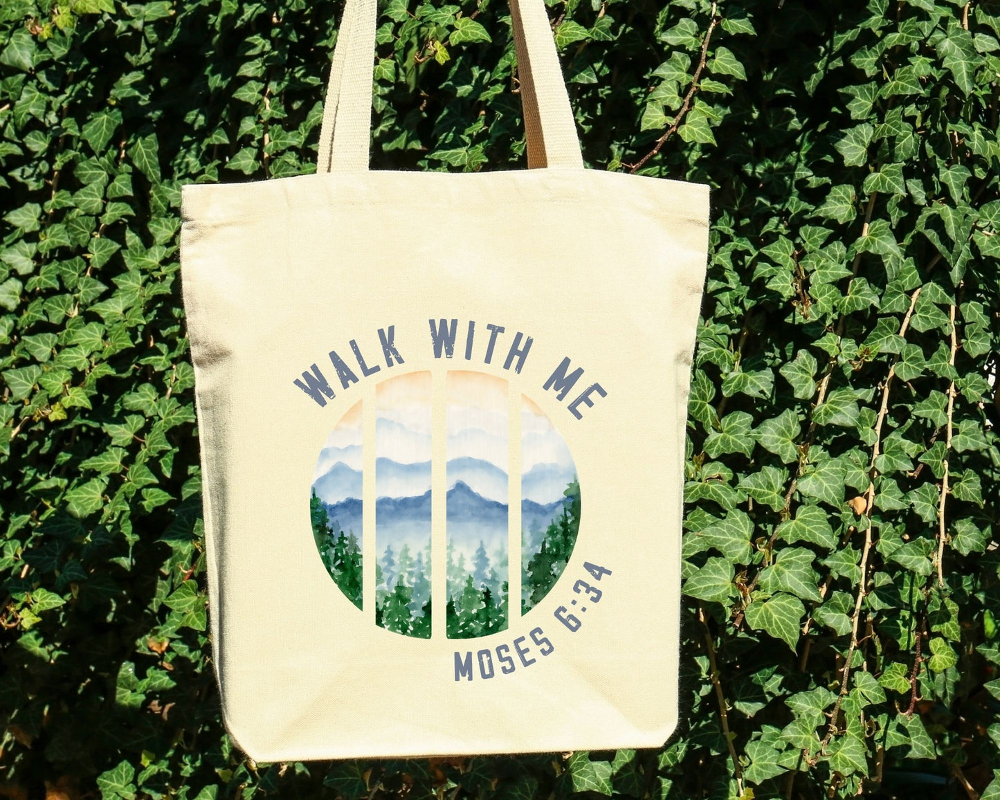 Walk With Me | Moses 6:34 | Minimalist Tote Bags sunset La Bella Rose Boutique