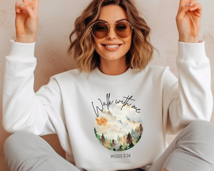 Walk With Me | Moses 6:34 | watercolor Sweatshirt La Bella Rose Boutique
