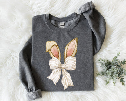 Easter Coquette Bow Cute Sweatshirt, Coquette Bunny Ears Crewneck, Bunny Bow Shirt, Easter Coquette for Mom, Mom Easter Shirt, Easter Bunny