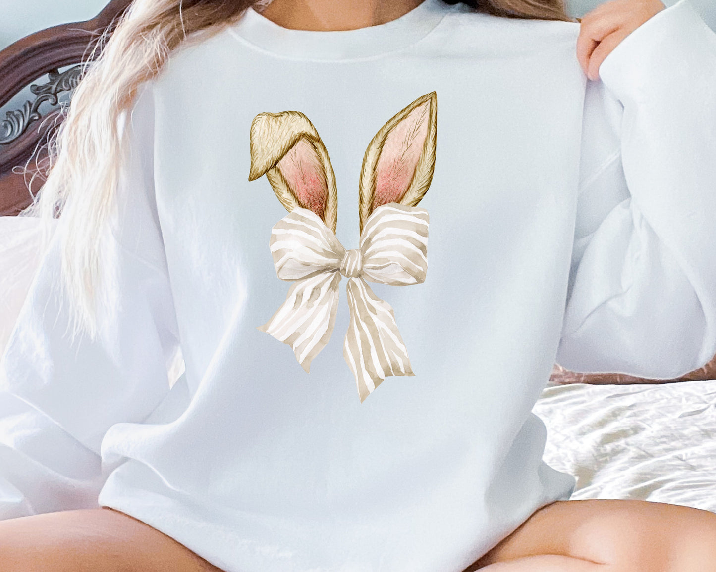 Easter Coquette Bow Cute Sweatshirt, Coquette Bunny Ears Crewneck, Bunny Bow Shirt, Easter Coquette for Mom, Mom Easter Shirt, Easter Bunny