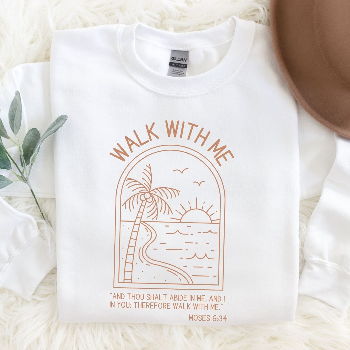 Walk With Me | Moses 6:34 | Sunset Sweatshirt Minimalist La Bella Rose Boutique