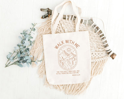 Walk With Me | Moses 6:34 | Minimalist Tote Bags boho La Bella Rose Boutique