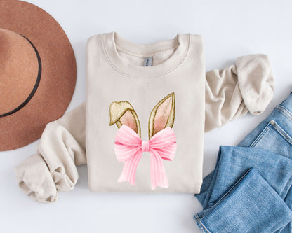 Easter Coquette Bow Cute Sweatshirt, Coquette Bunny Ears Crewneck, Bunny Bow Shirt, Easter Coquette for Mom, Mom Easter Shirt, Easter Bunny