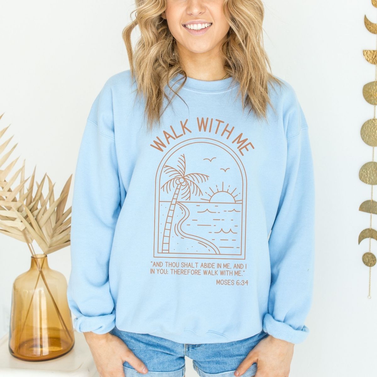 Walk With Me | Moses 6:34 | Sunset Sweatshirt Minimalist La Bella Rose Boutique