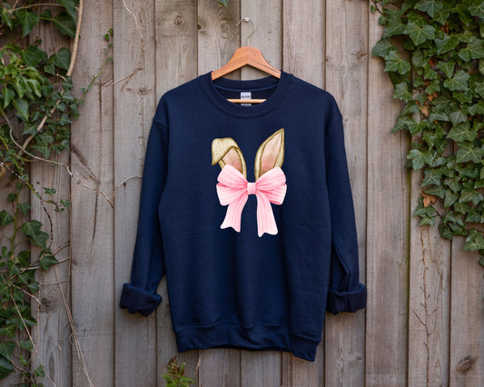 Easter Coquette Bow Cute Sweatshirt, Coquette Bunny Ears Crewneck, Bunny Bow Shirt, Easter Coquette for Mom, Mom Easter Shirt, Easter Bunny