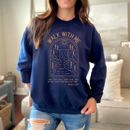 Walk With Me | Moses 6:34 | Sunset Sweatshirt Minimalist La Bella Rose Boutique