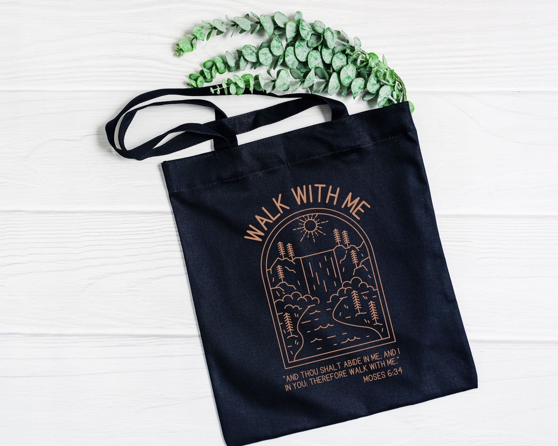 Walk With Me | Moses 6:34 | Minimalist Tote Bags boho La Bella Rose Boutique