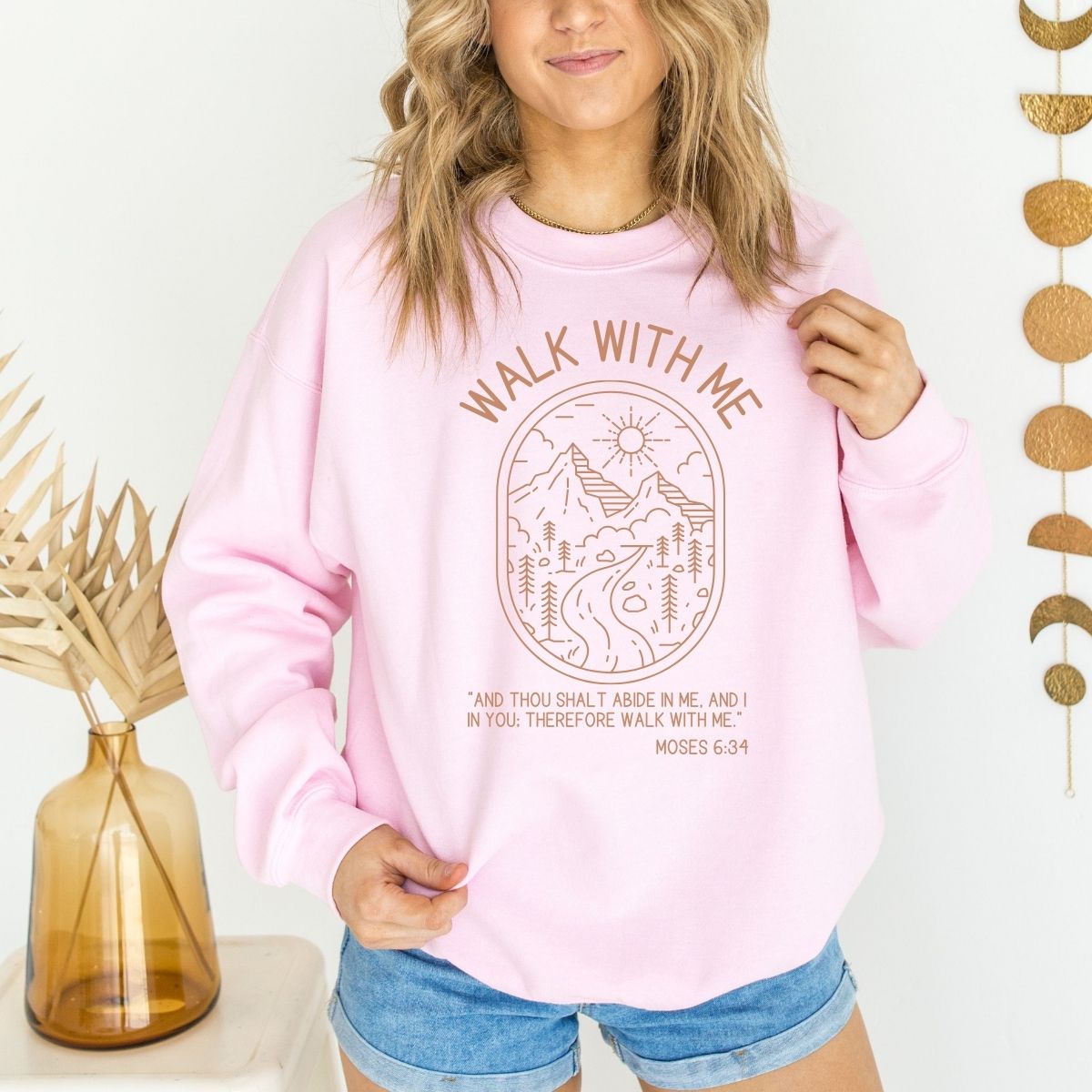 Walk With Me | Moses 6:34 | Sunset Sweatshirt Minimalist La Bella Rose Boutique