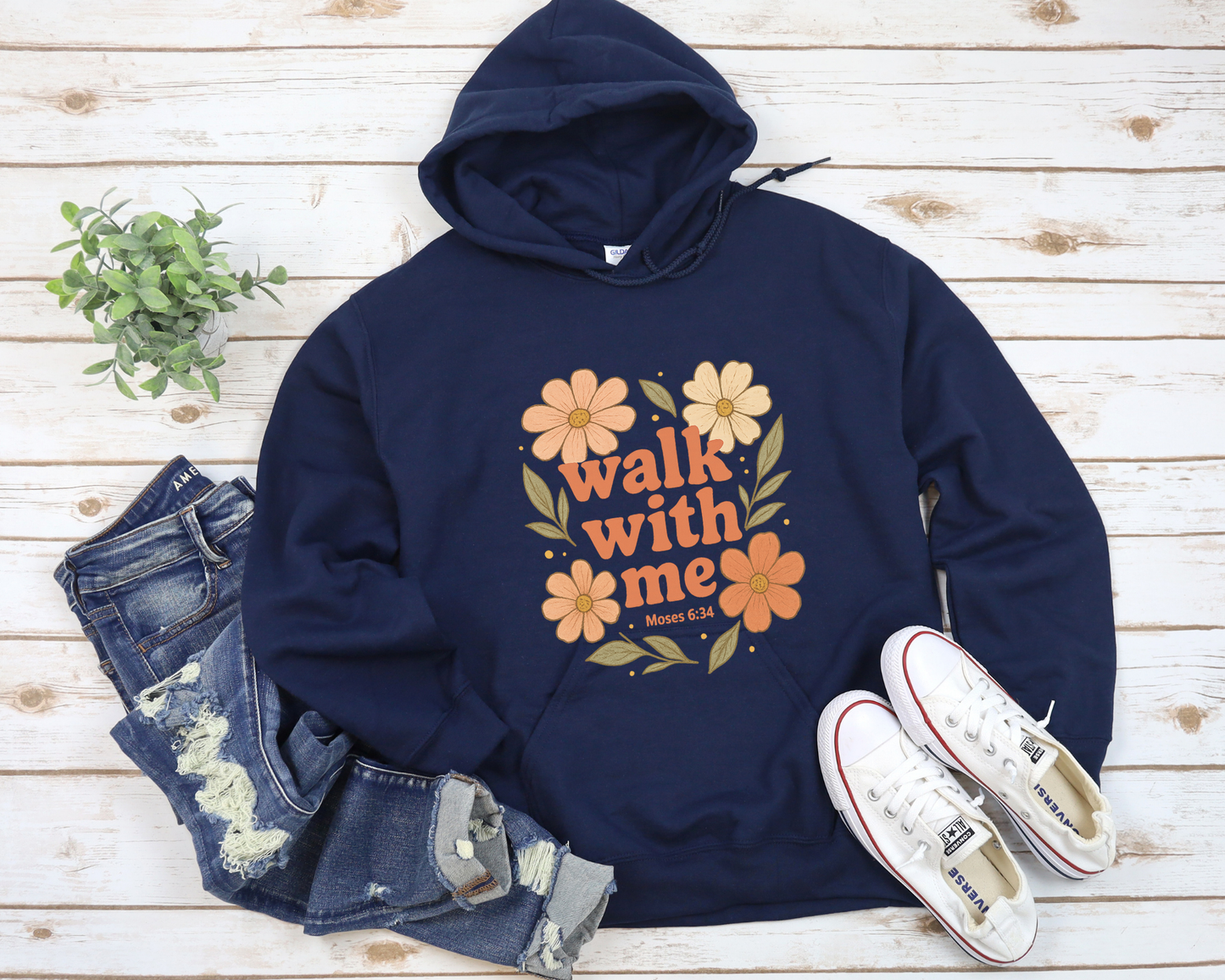 Walk With Me | Moses 6:34 | Flower Hoodie La Bella Rose Boutique
