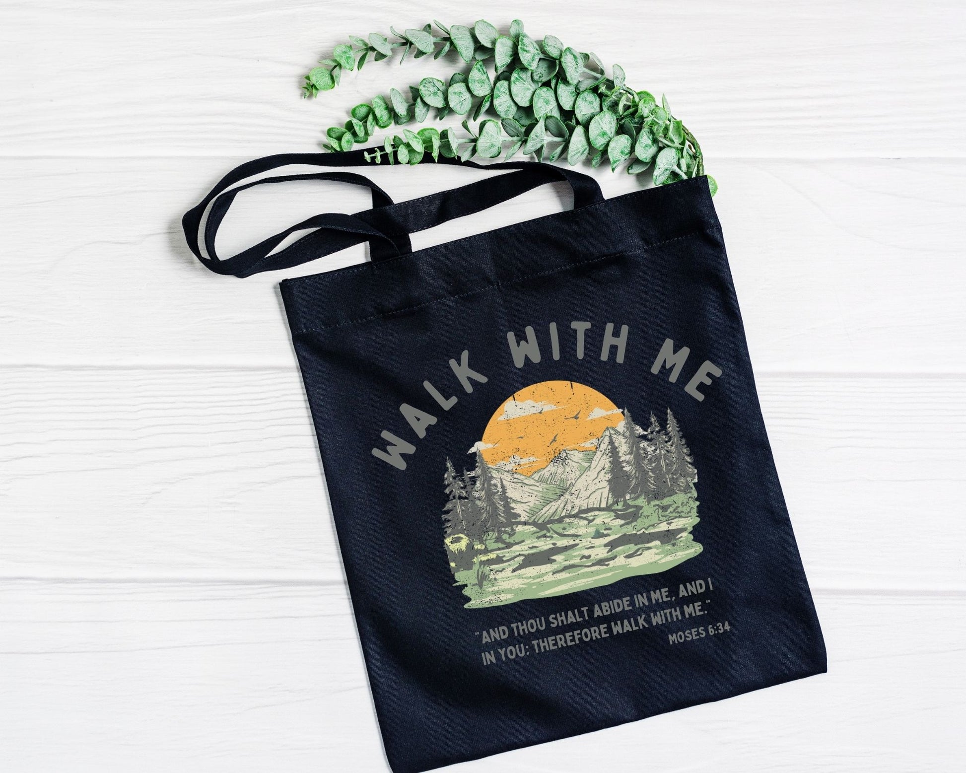 Walk With Me | Moses 6:34 | Minimalist Tote Bags SUNRISE La Bella Rose Boutique