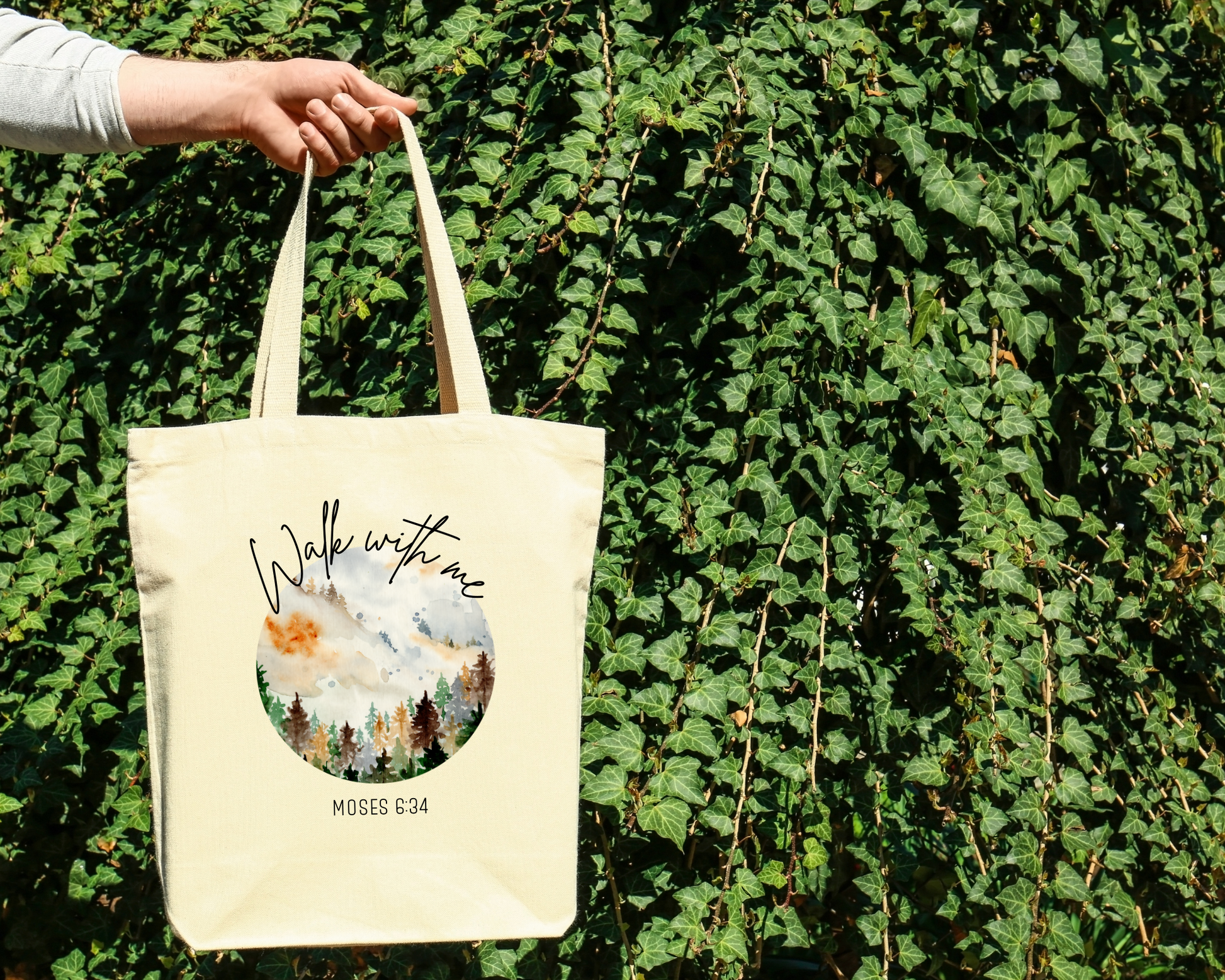 Walk With Me | Moses 6:34 | Forest Tote Bags La Bella Rose Boutique