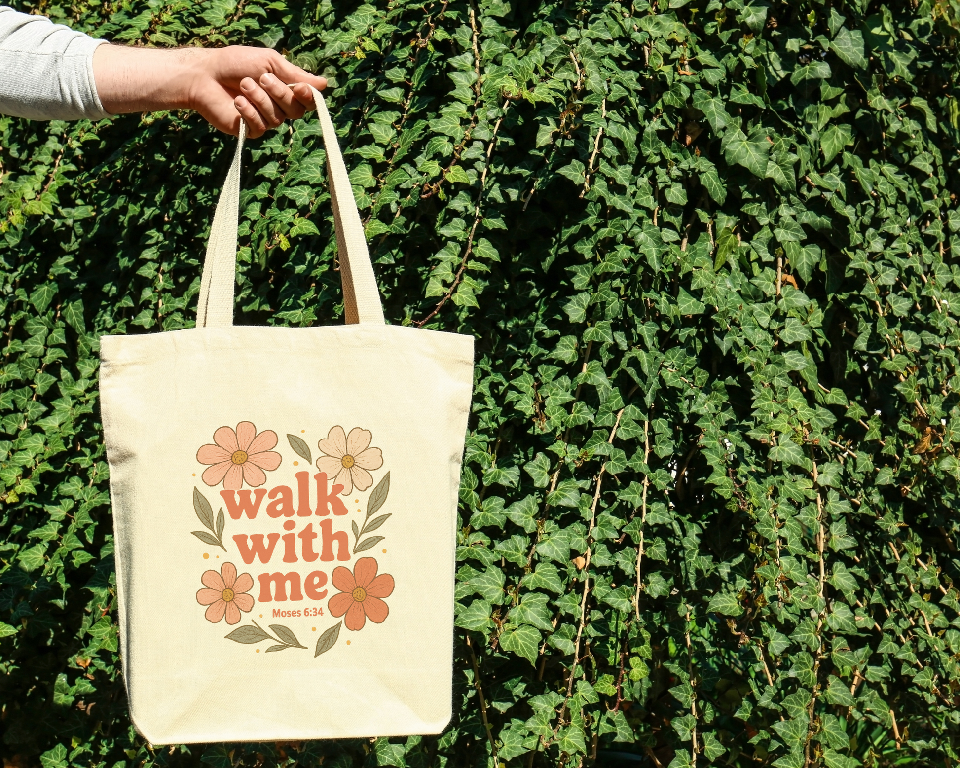 Walk With Me | Moses 6:34 | Flowers Tote Bags La Bella Rose Boutique
