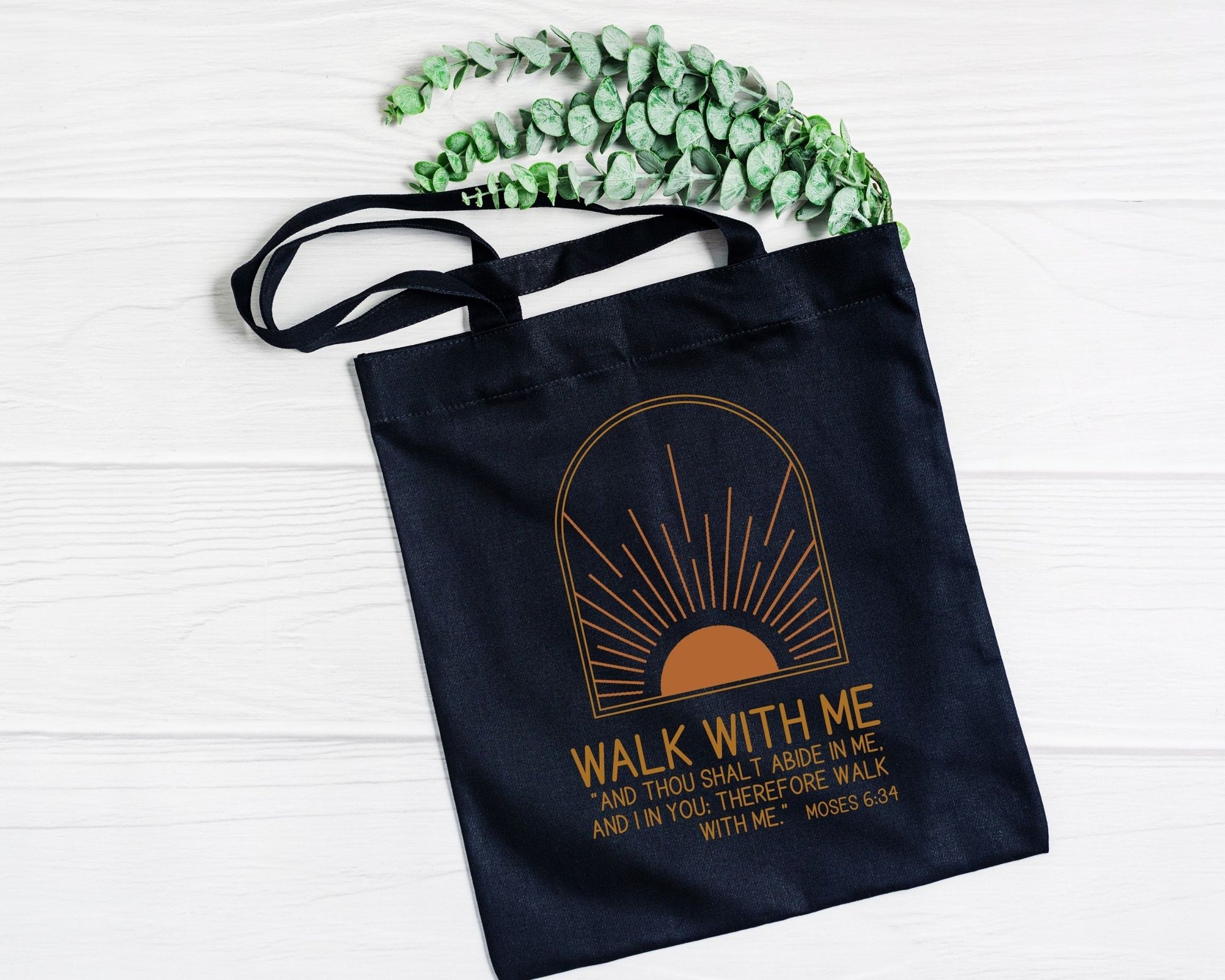 Walk With Me | Moses 6:34 | Minimalist Tote Bags BOHO SUN La Bella Rose Boutique