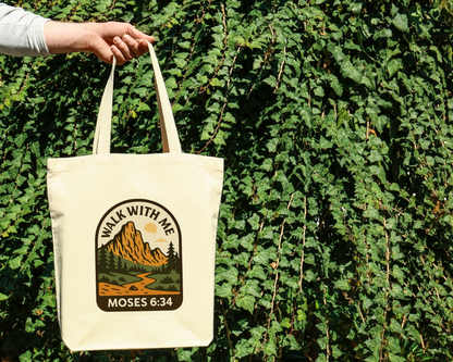 Walk With Me | Moses 6:34 | Mountain Range Tote Bags La Bella Rose Boutique