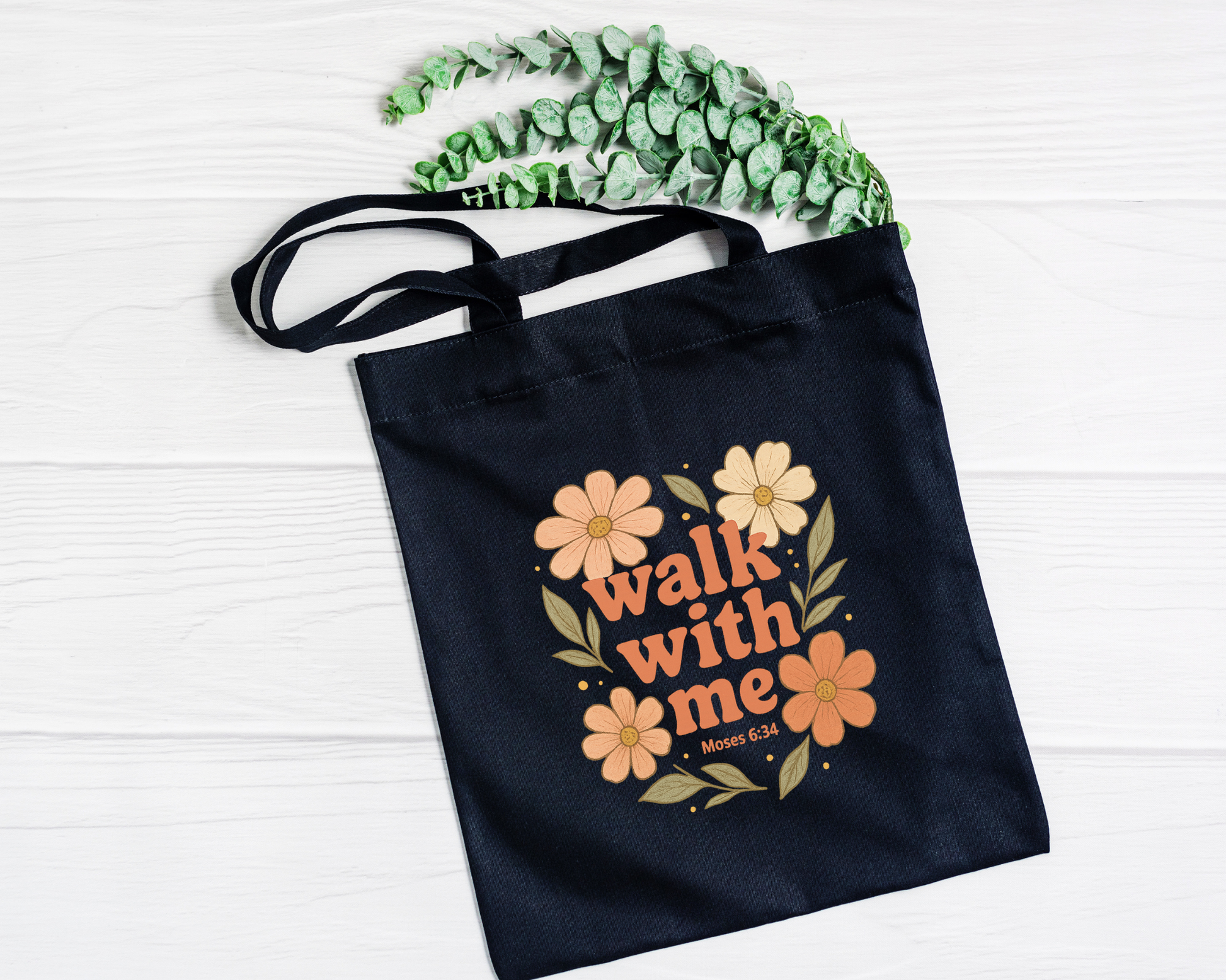 Walk With Me | Moses 6:34 | Flowers Tote Bags La Bella Rose Boutique