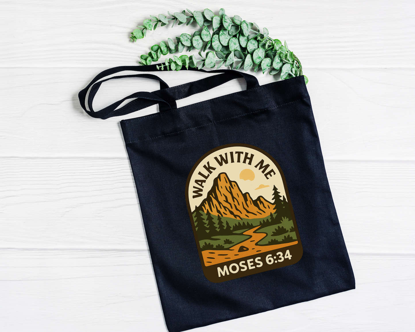 Walk With Me | Moses 6:34 | Mountain Range Tote Bags La Bella Rose Boutique