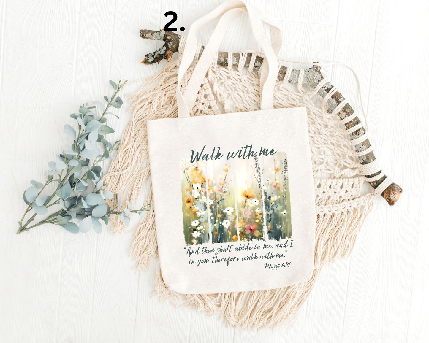Walk With Me | Moses 6:34 | Minimalist Tote Bags FLOWER GARDEN La Bella Rose Boutique