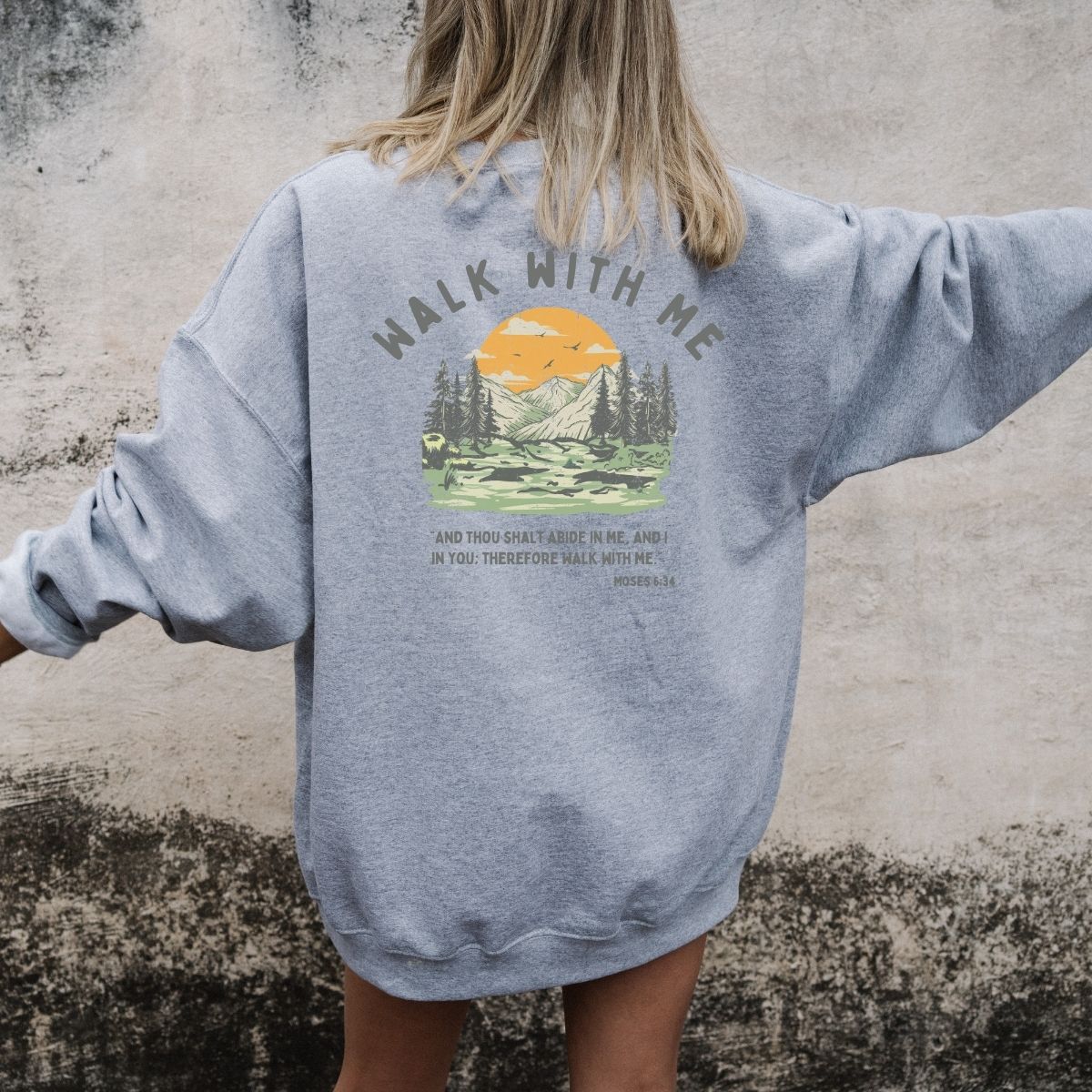 Walk With Me | Moses 6:34 | Sunset Sweatshirt Sunsets boho La Bella Rose Boutique