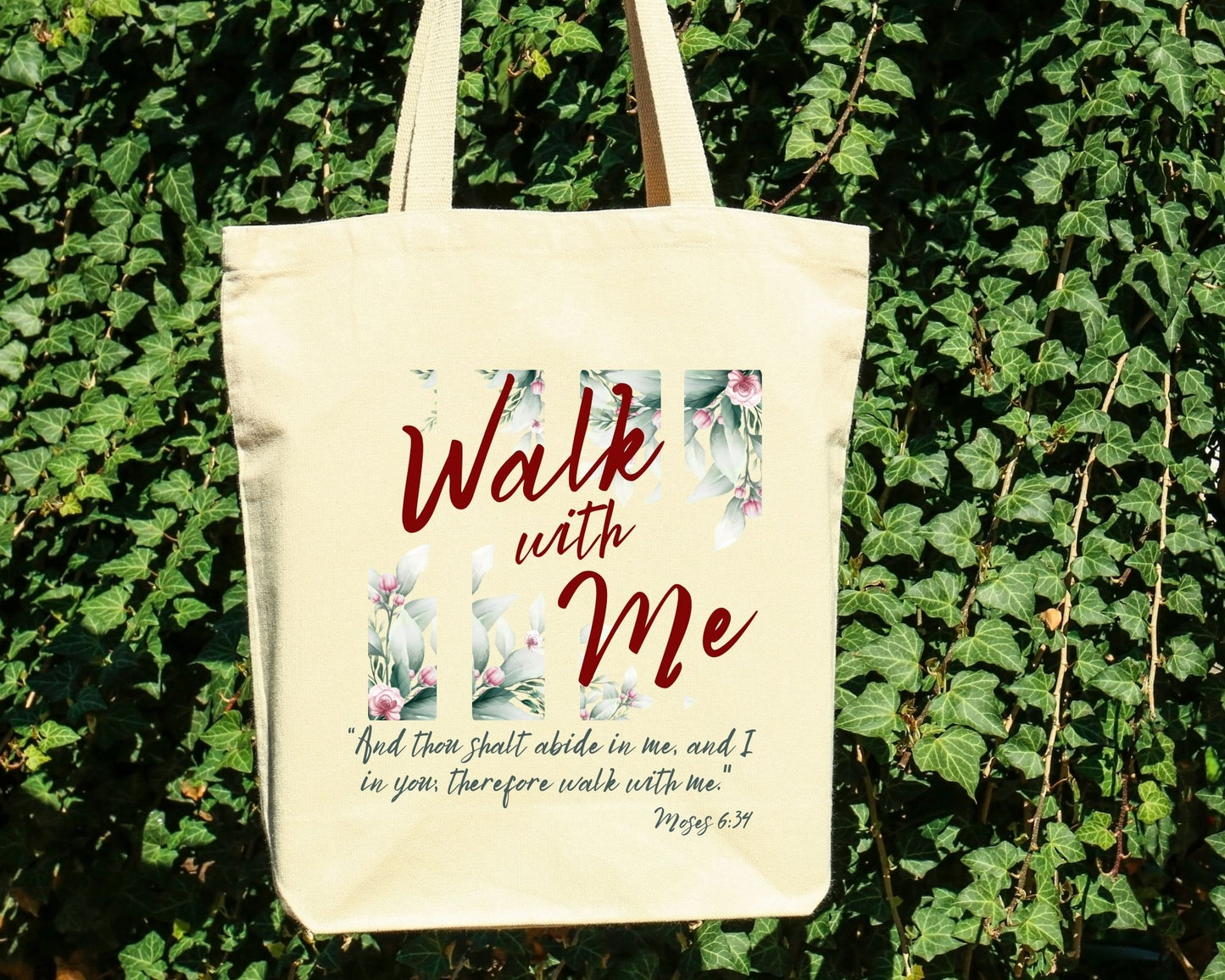 Walk With Me | Moses 6:34 | Minimalist Tote Bags FLOWER GARDEN La Bella Rose Boutique