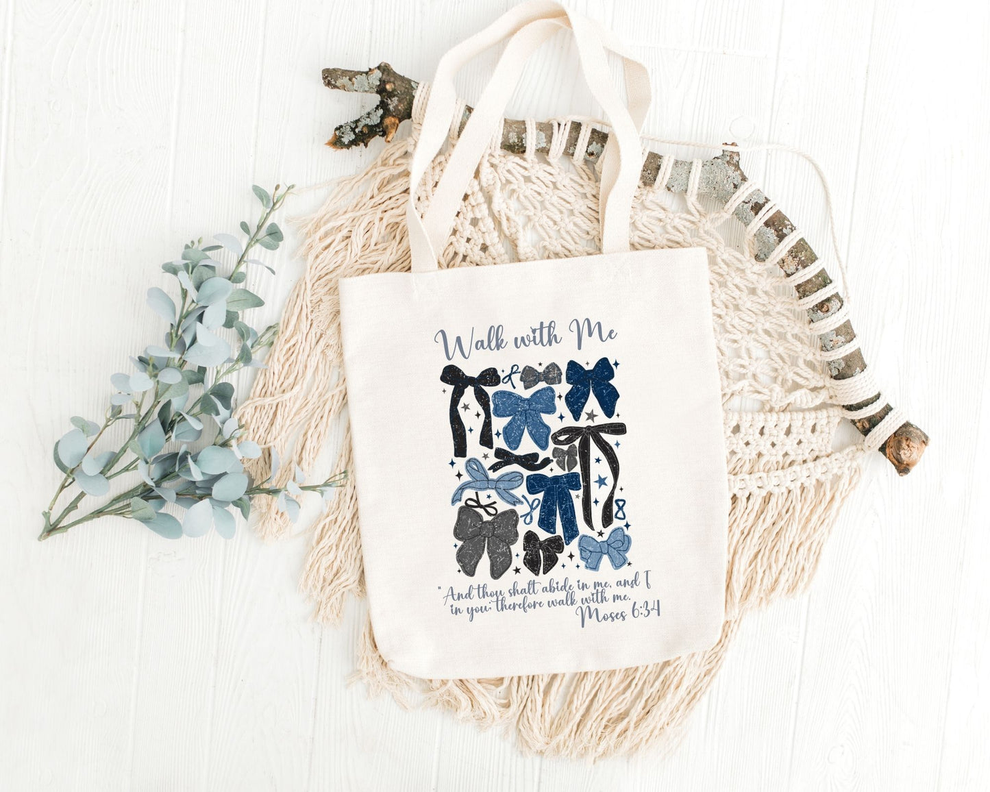 Walk With Me | Moses 6:34 | Minimalist Tote Bags BOWS La Bella Rose Boutique