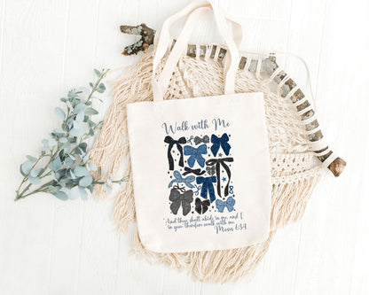 Walk With Me | Moses 6:34 | Minimalist Tote Bags BOWS La Bella Rose Boutique