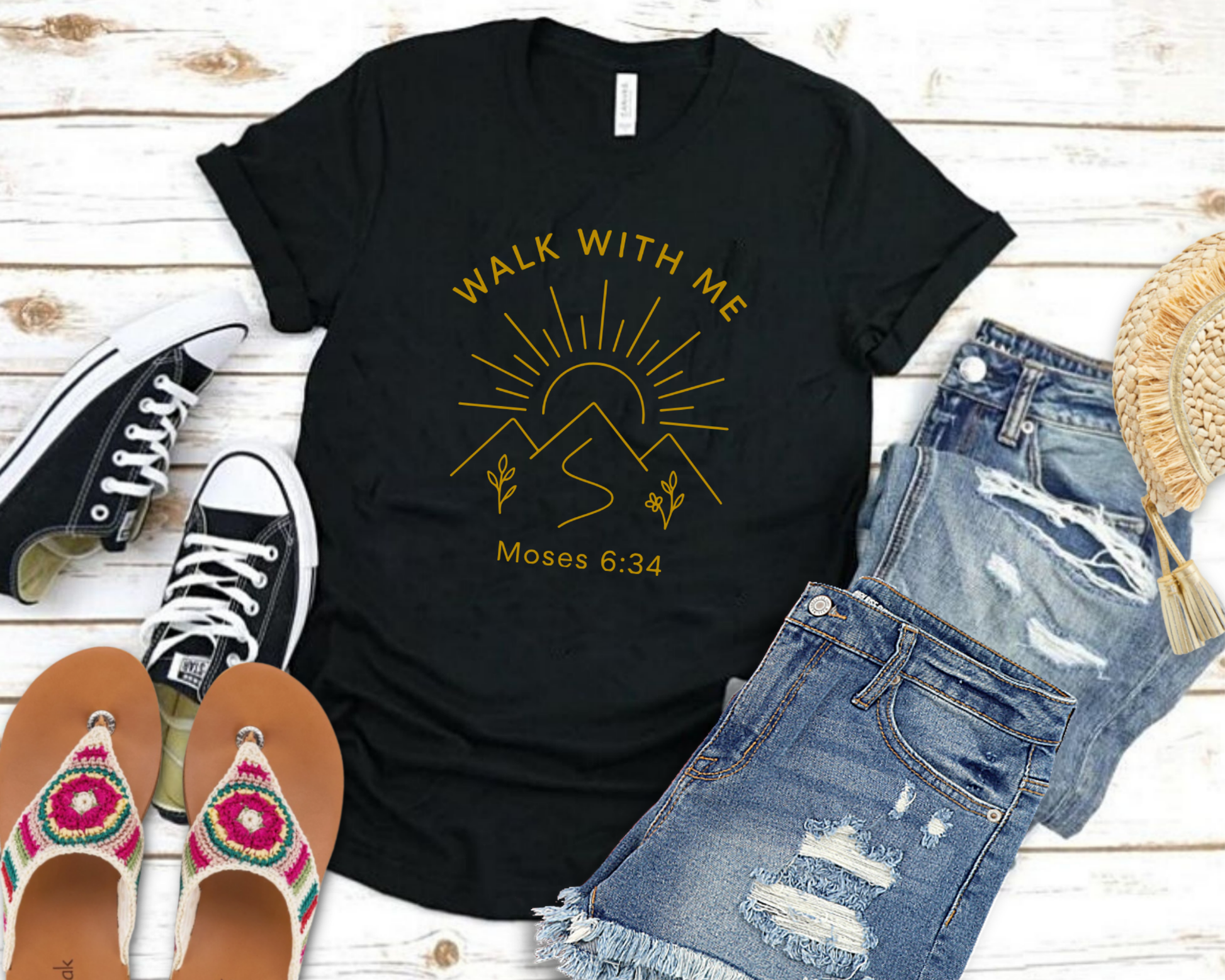 Walk With Me | Moses 6:34 | MInimalist Mountain Range Tees La Bella Rose Boutique