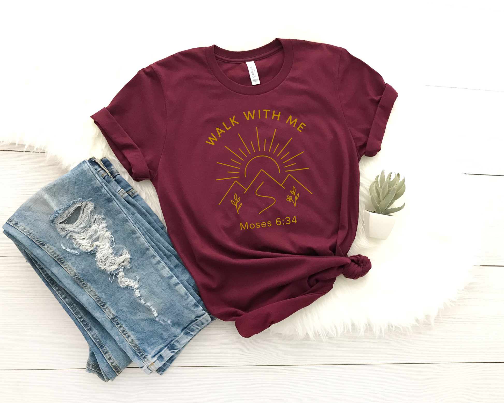 Walk With Me | Moses 6:34 | MInimalist Mountain Range Tees La Bella Rose Boutique