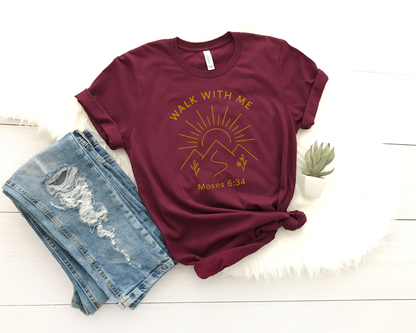 Walk With Me | Moses 6:34 | MInimalist Mountain Range Tees La Bella Rose Boutique