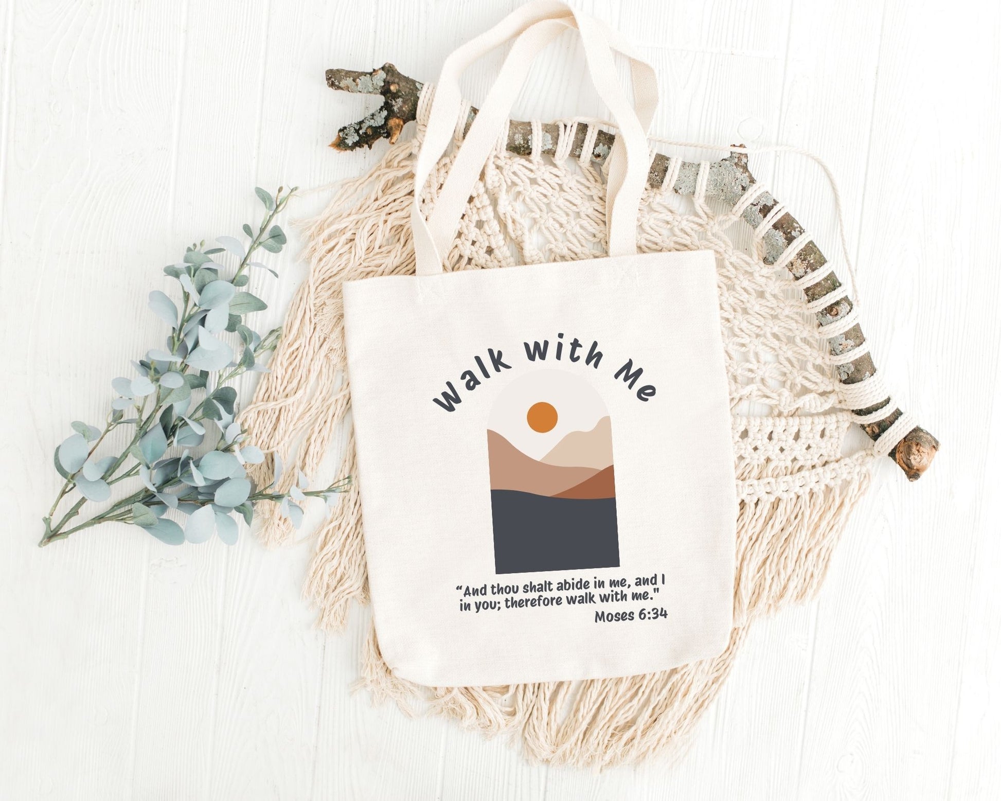 Walk With Me | Moses 6:34 | Minimalist Tote Bags envelope La Bella Rose Boutique
