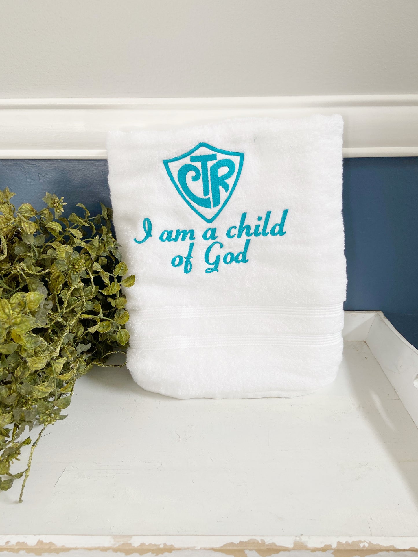 Custom Embroidery "I Am A Child of God" Classic Baptism Towel