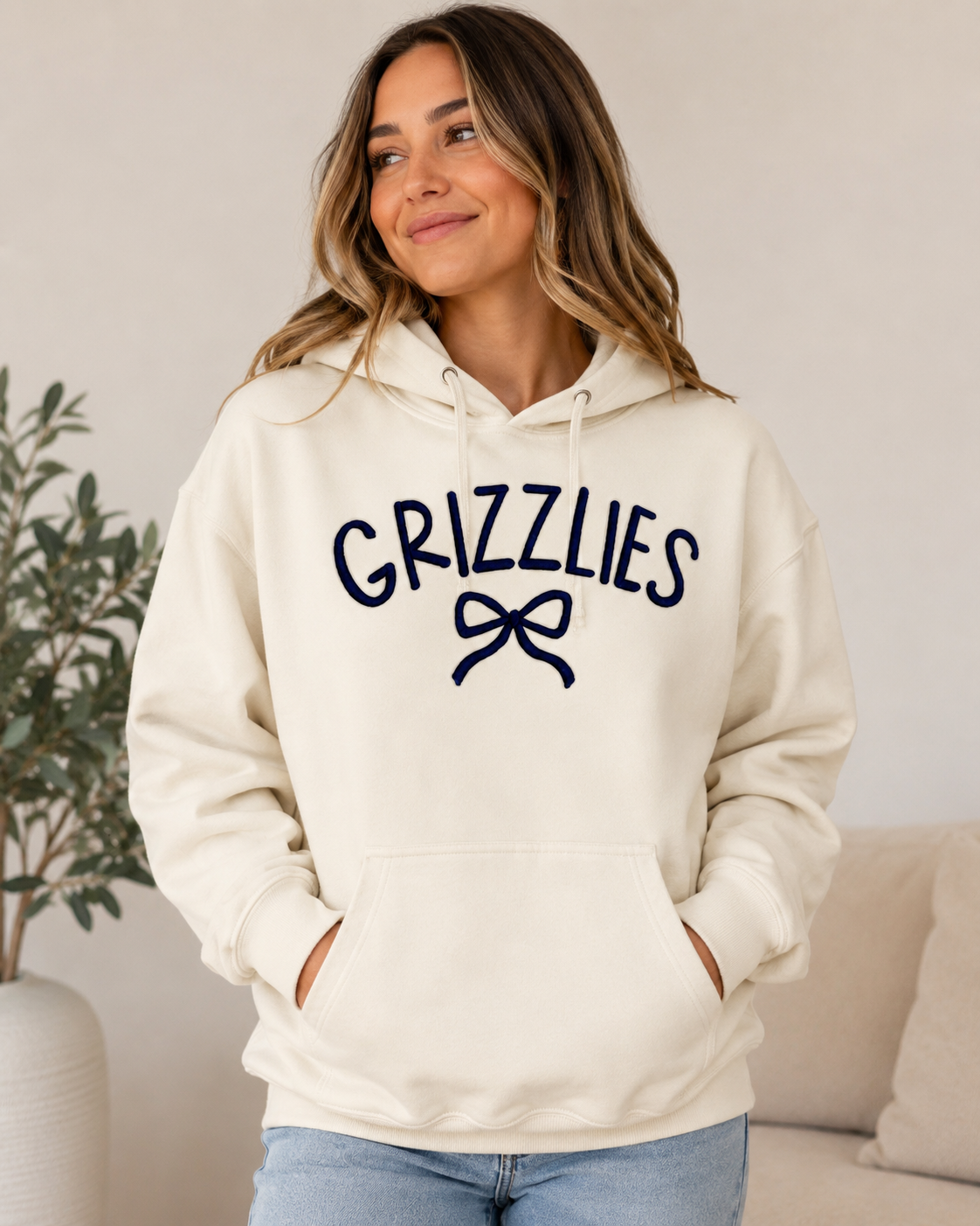 Grizzlies with Bow 3d Puff crewneck sweatshirt or Hoodie